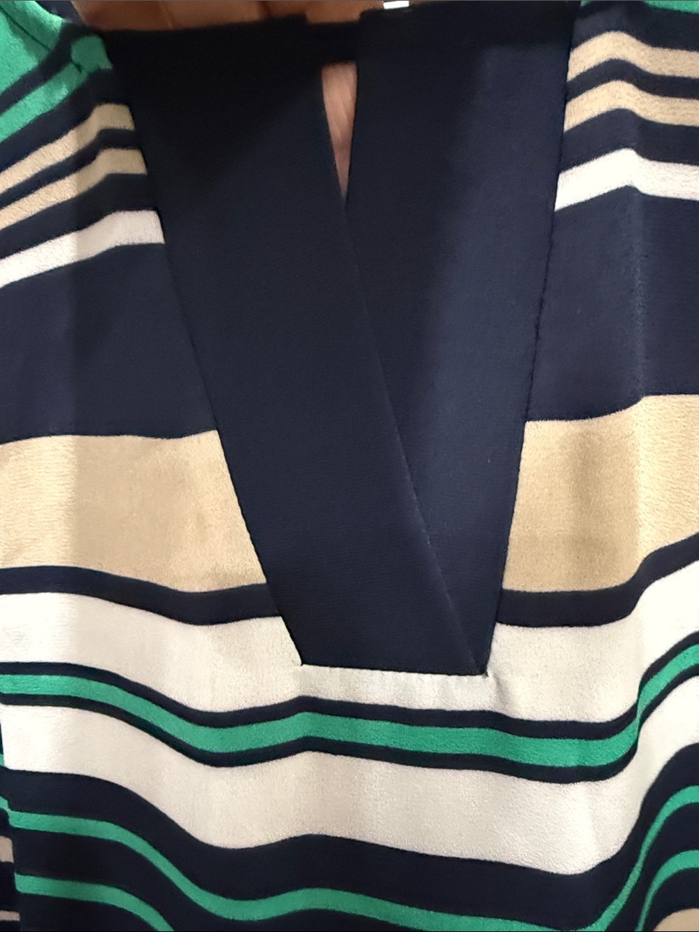 Tommy Hilfiger Navy Striped Sleeveless V-Notch Blouse with Green & Cream Bands - Picture 2 of 5